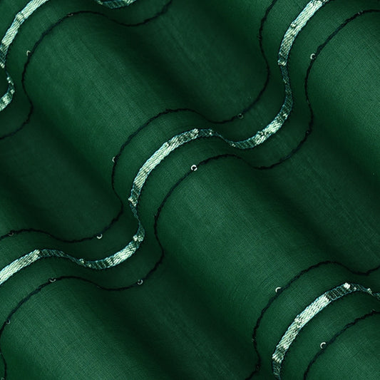 Bottle Green Color Chanderi Embroidery Fabric