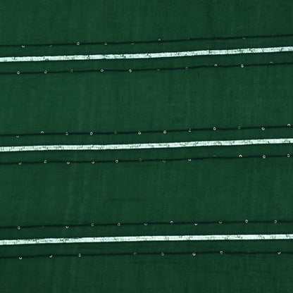 Bottle Green Color Chanderi Embroidery Fabric