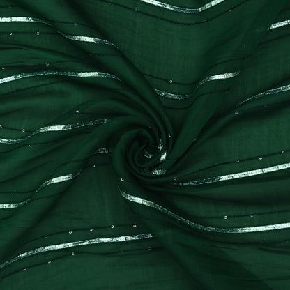 Bottle Green Color Chanderi Embroidery Fabric