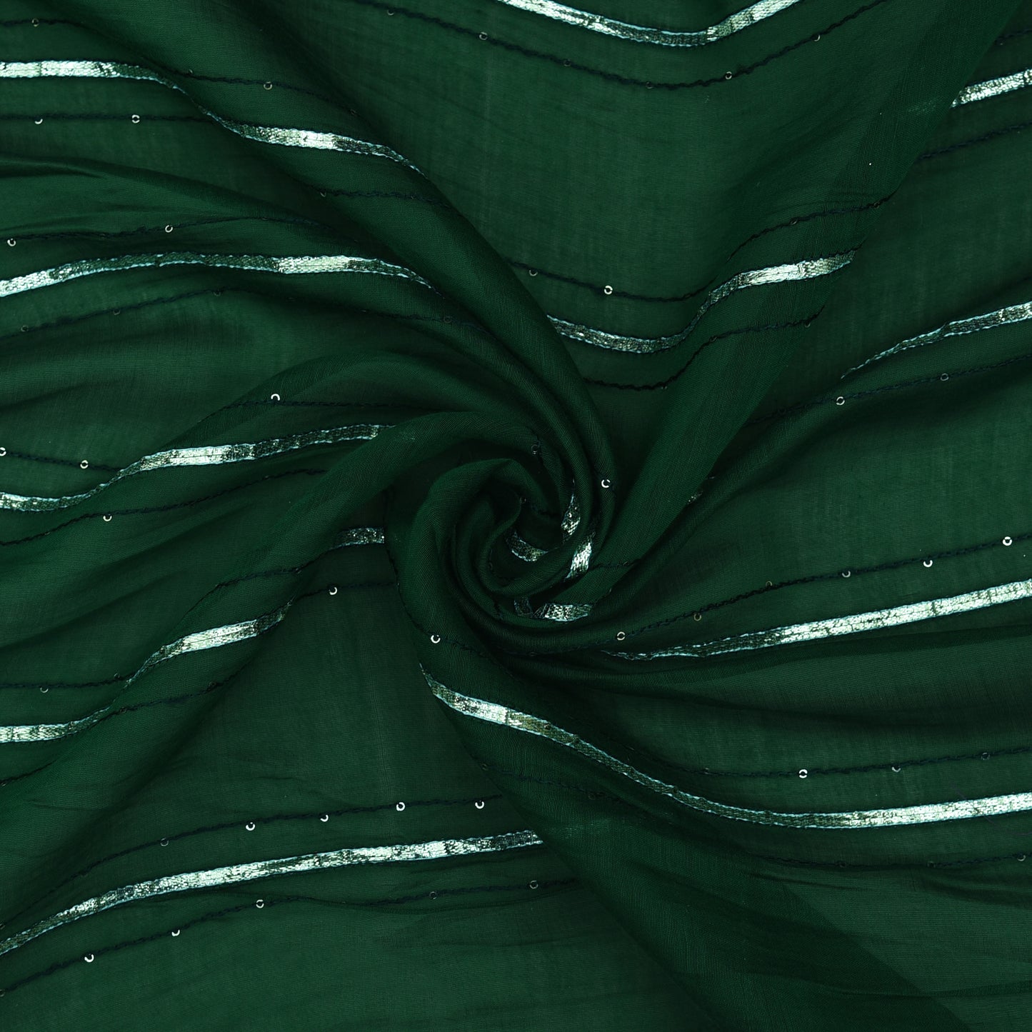 Bottle Green Color Chanderi Embroidery Fabric