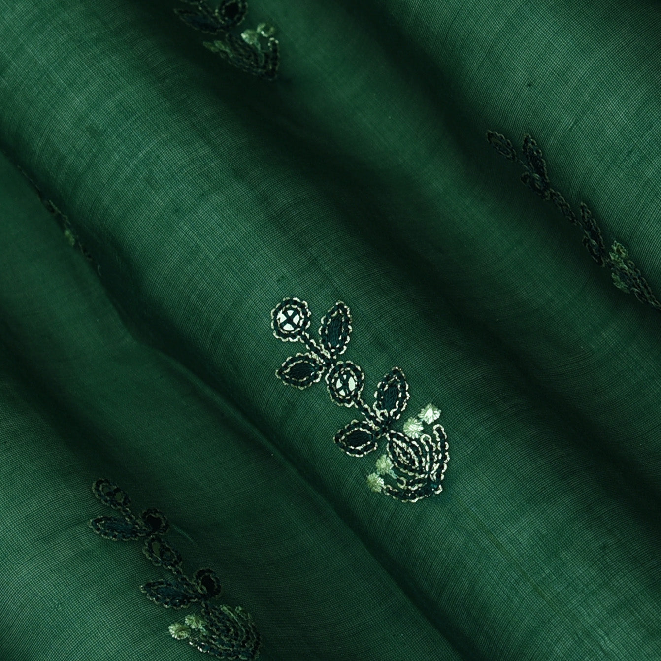 Bottle Green Color Chanderi Booti Fabric