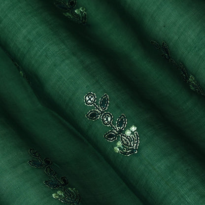 Bottle Green Color Chanderi Booti Fabric