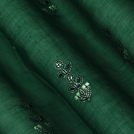 Bottle Green Color Chanderi Booti Fabric