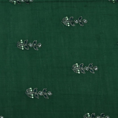 Bottle Green Color Chanderi Booti Fabric