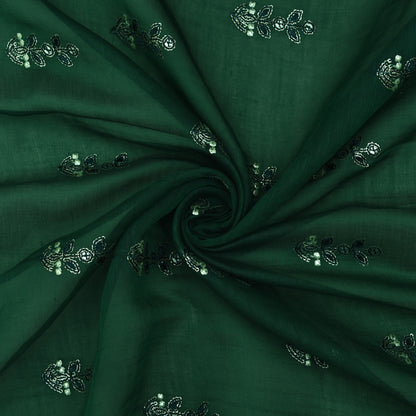 Bottle Green Color Chanderi Booti Fabric