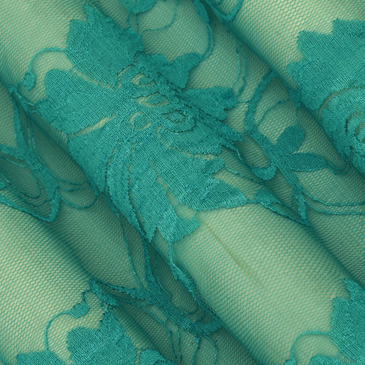 Teal Blue Color Chantilly Lace Fabric