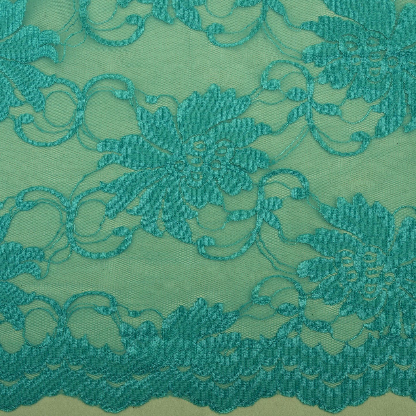 Teal Blue Color Chantilly Lace Fabric