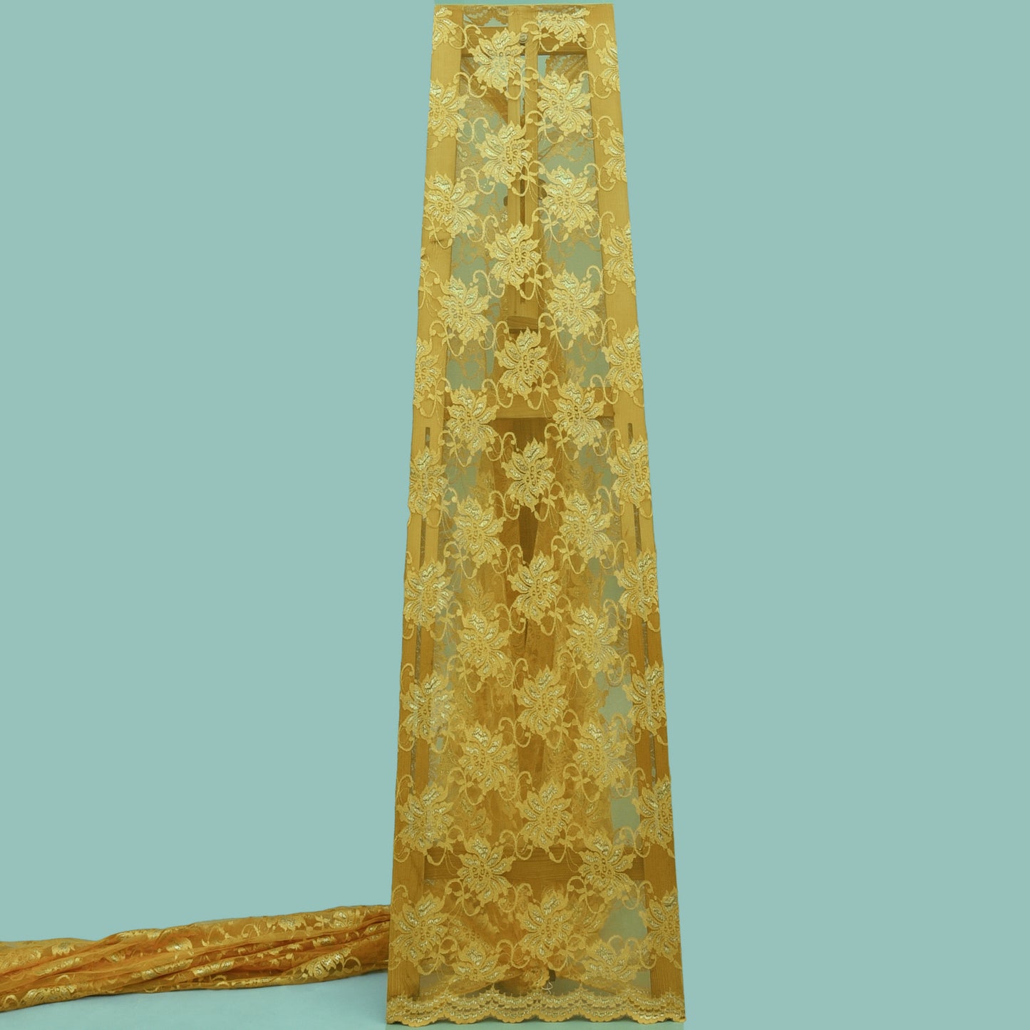 Mustard Color Chantilly Lace Fabric