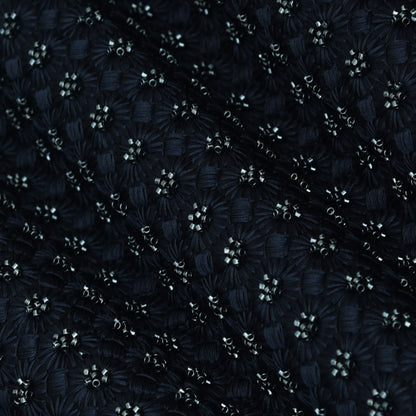 Navy Blue Color Slub Silk Embroidery Fabric