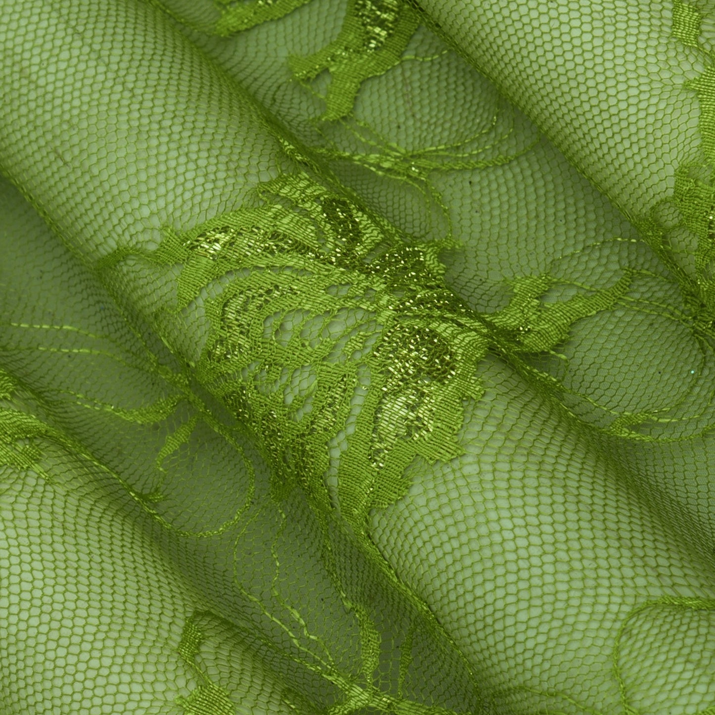 Green Color Chantilly Lace Fabric