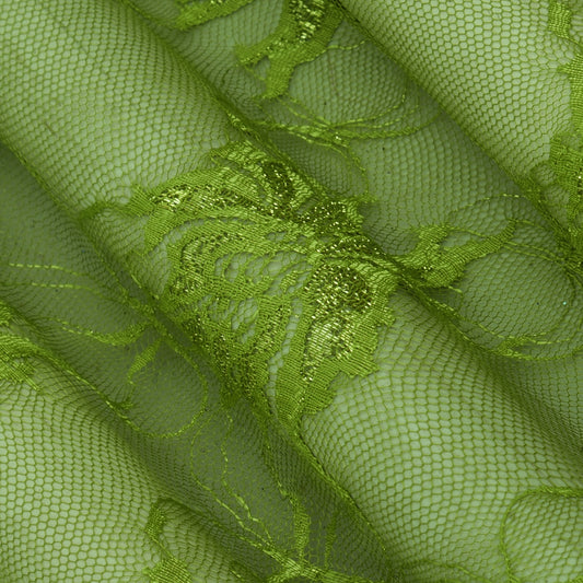 Green Color Chantilly Lace Fabric