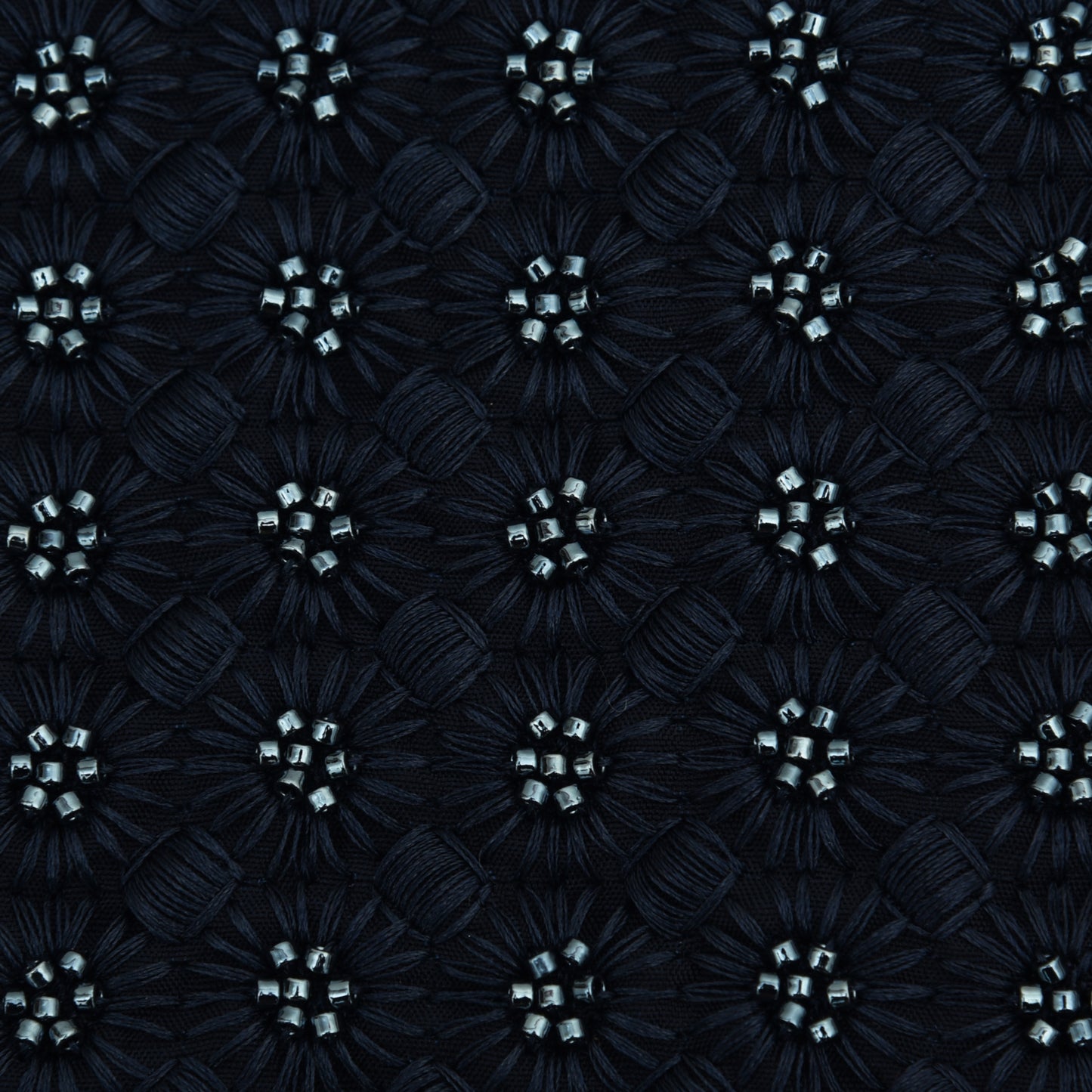 Navy Blue Color Slub Silk Embroidery Fabric