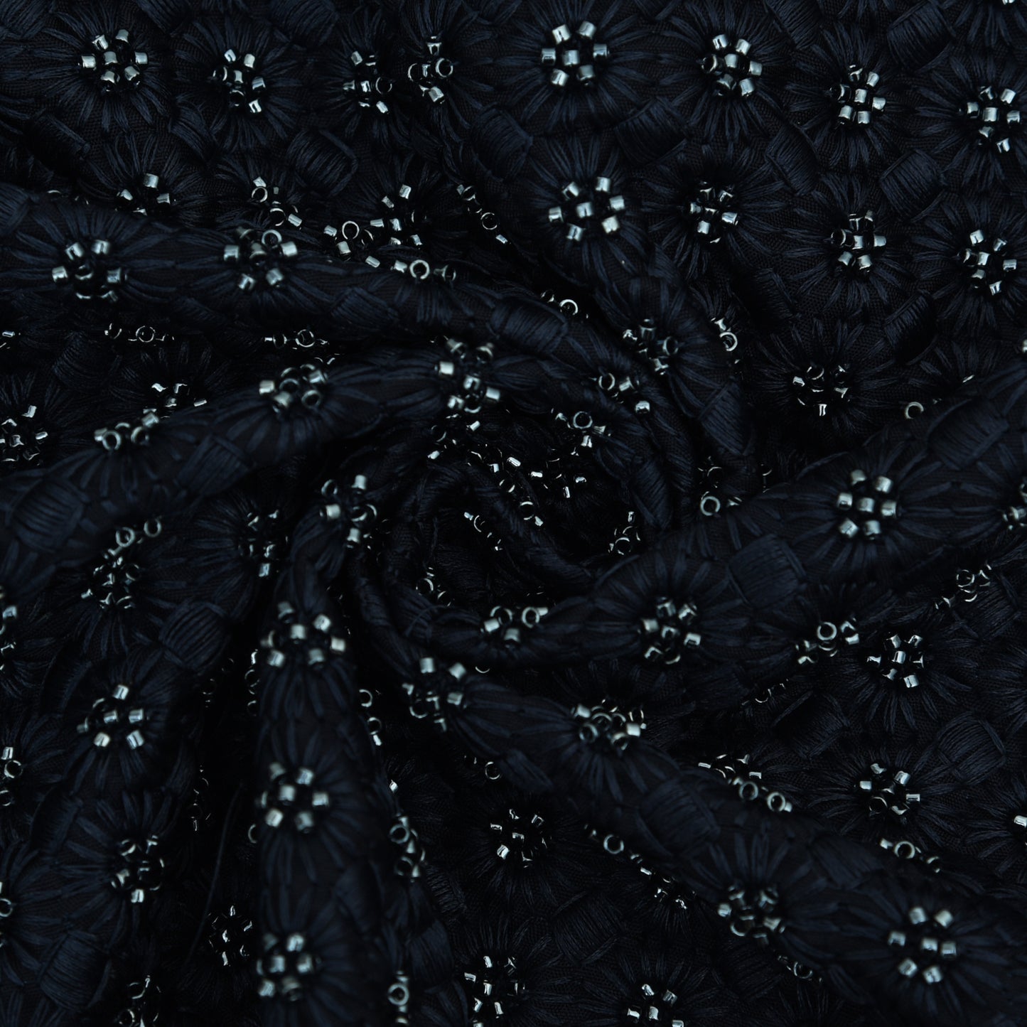 Navy Blue Color Slub Silk Embroidery Fabric