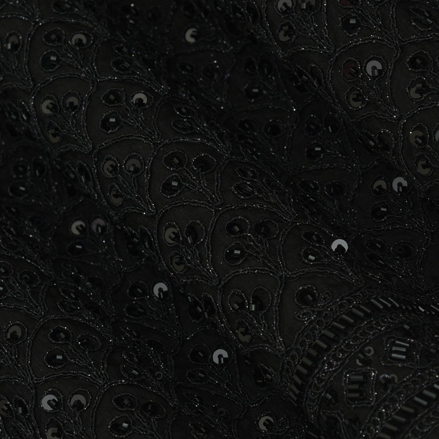 Black Color Slub Silk Embroidery Fabric