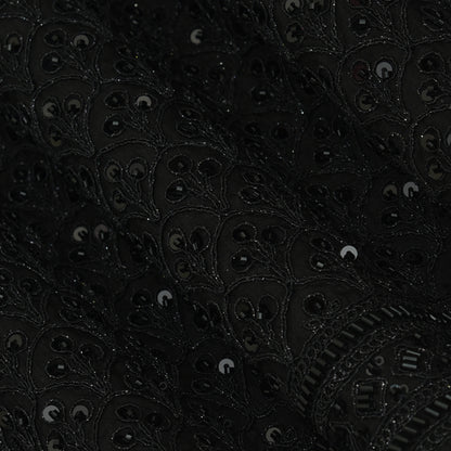 Black Color Slub Silk Embroidery Fabric