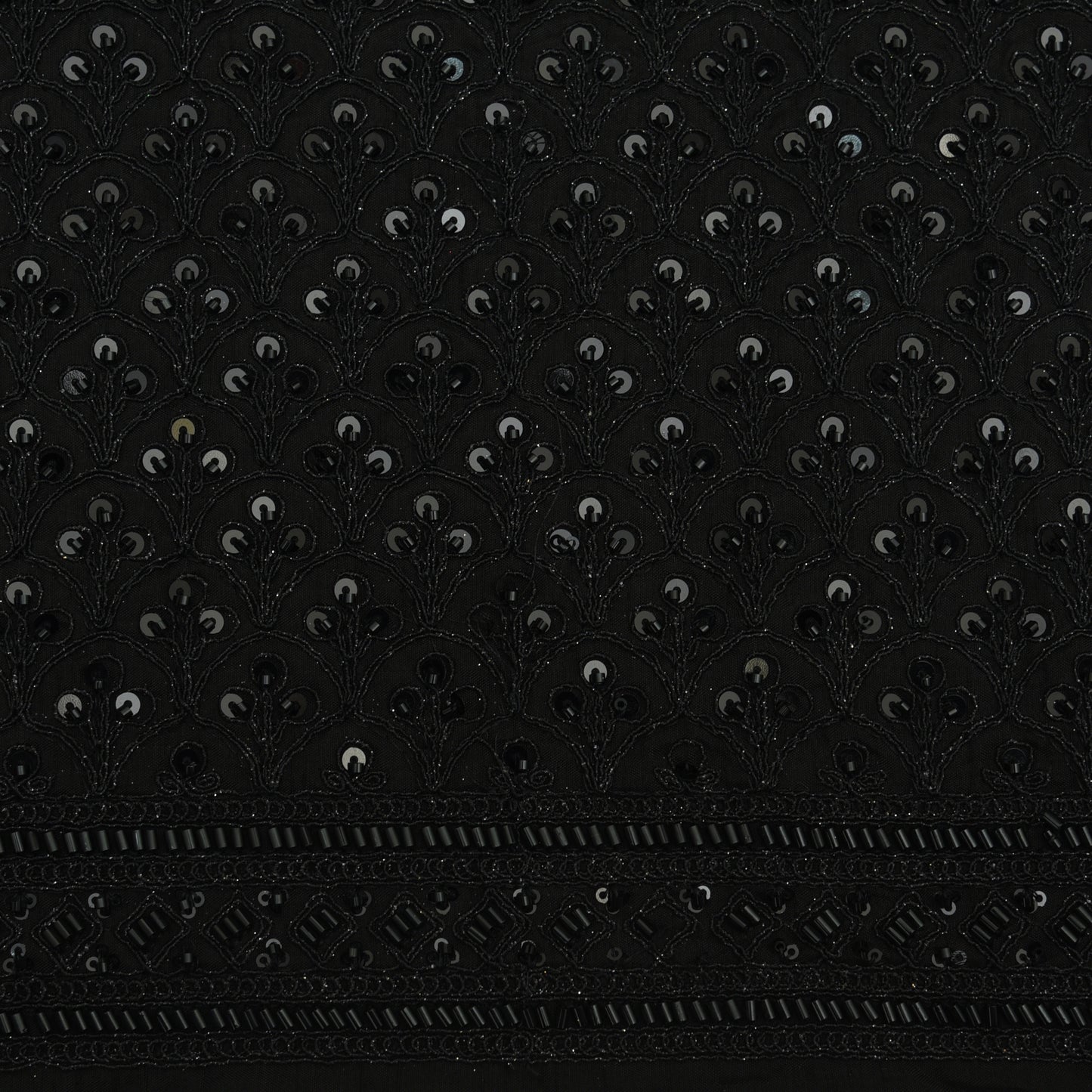 Black Color Slub Silk Embroidery Fabric