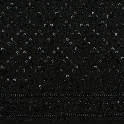 Black Color Slub Silk Embroidery Fabric