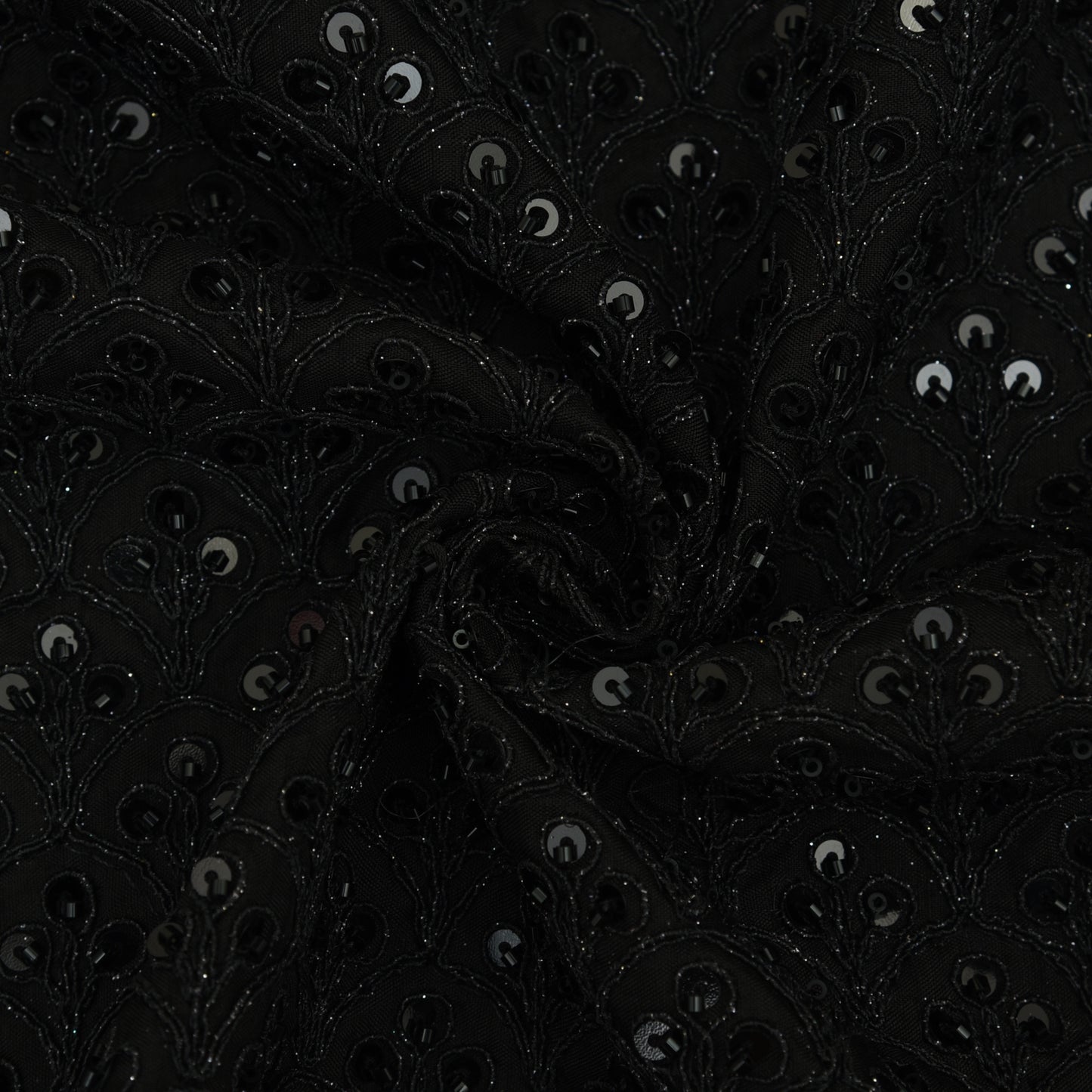 Black Color Slub Silk Embroidery Fabric