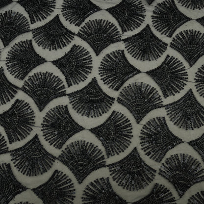 Black Color Heavy Net Embroidery Fabric