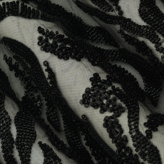 Black Color Heavy Net Embroidery Fabric