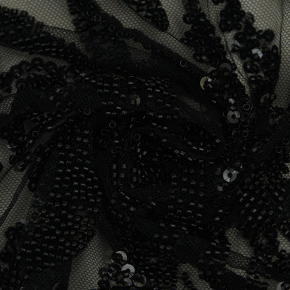 Black Color Heavy Net Embroidery Fabric