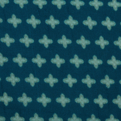 Teal Blue Color Slub Silk Print Fabric