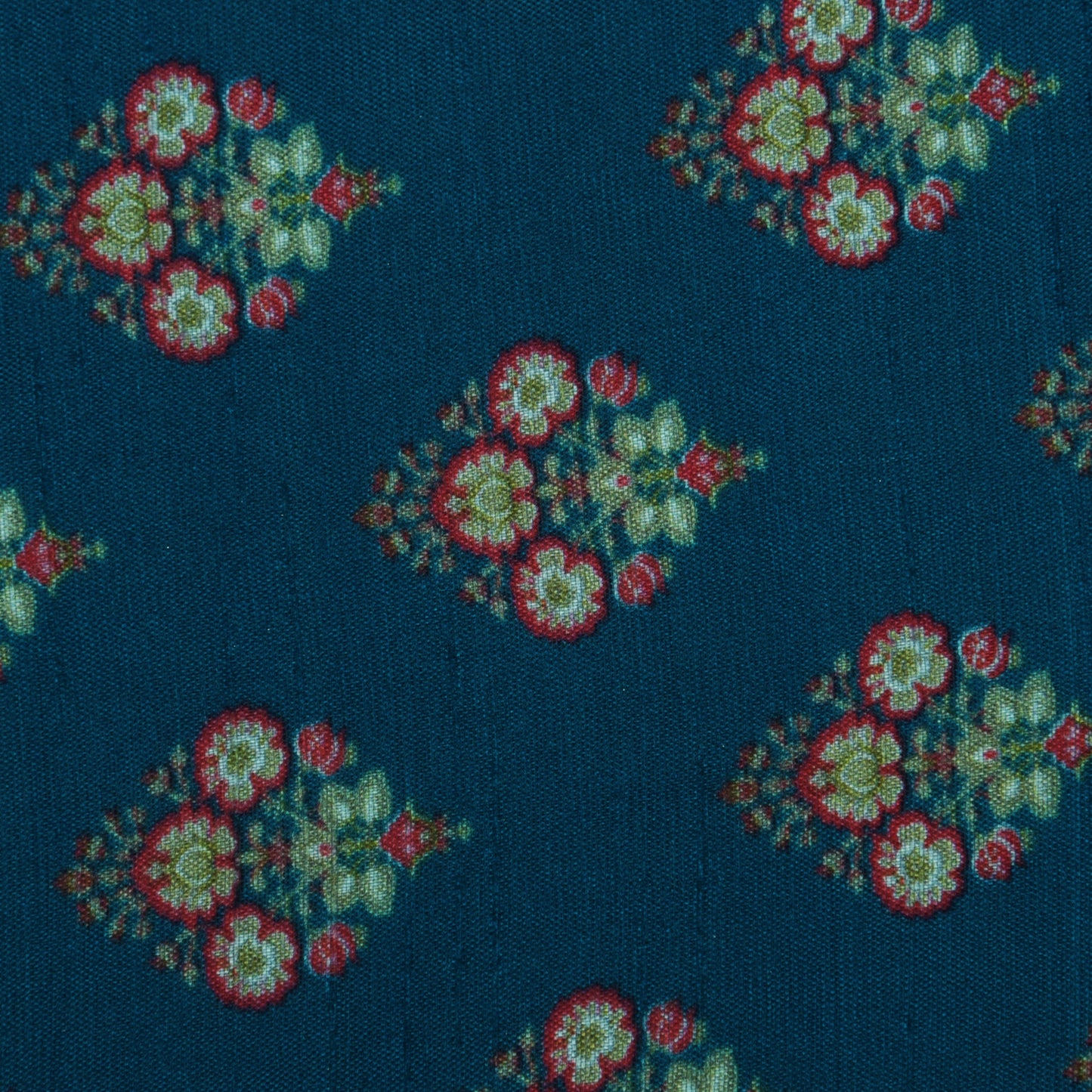 Teal Blue Color Slub Silk Print Fabric