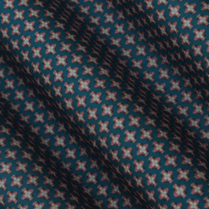 Teal Blue Color Slub Silk Print Fabric