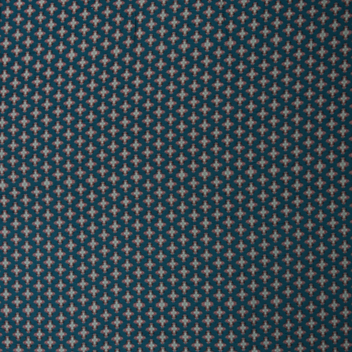 Teal Blue Color Slub Silk Print Fabric