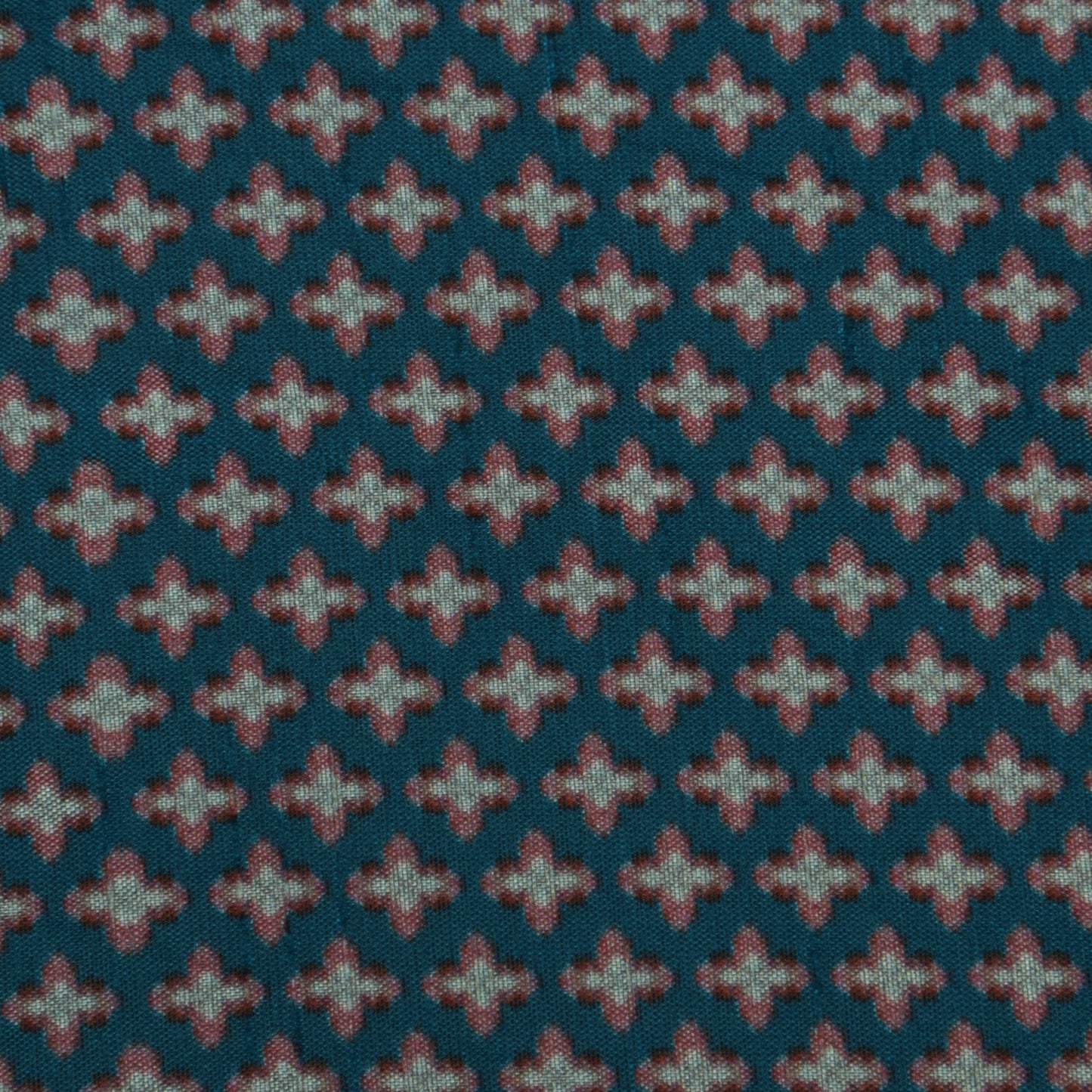 Teal Blue Color Slub Silk Print Fabric