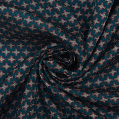 Teal Blue Color Slub Silk Print Fabric