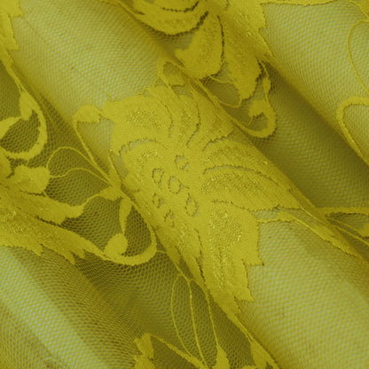 Yellow Color Chantilly Lace Fabric