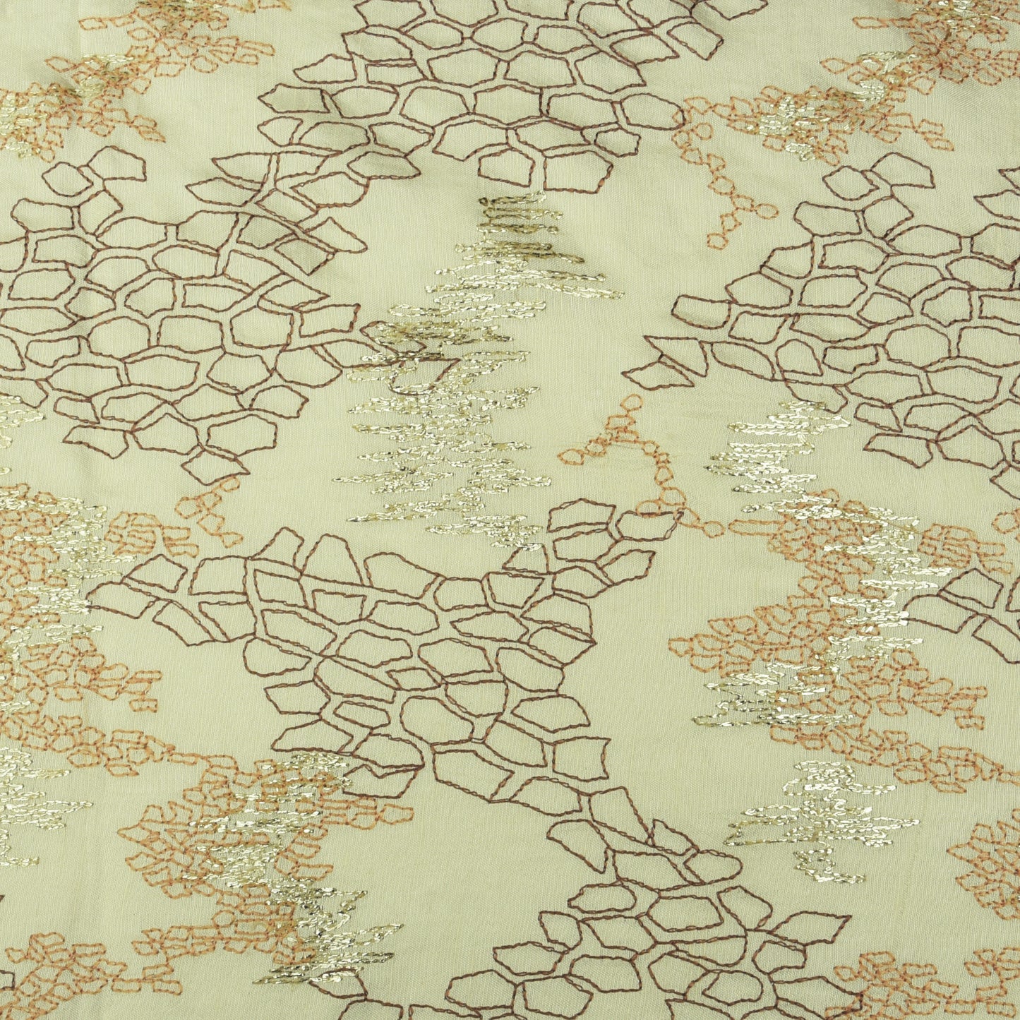 Cream Color Dola Silk Embroidery Fabric