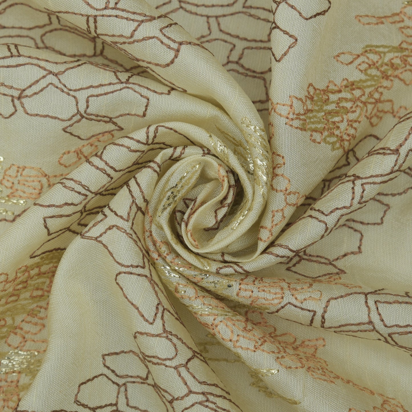 Cream Color Dola Silk Embroidery Fabric