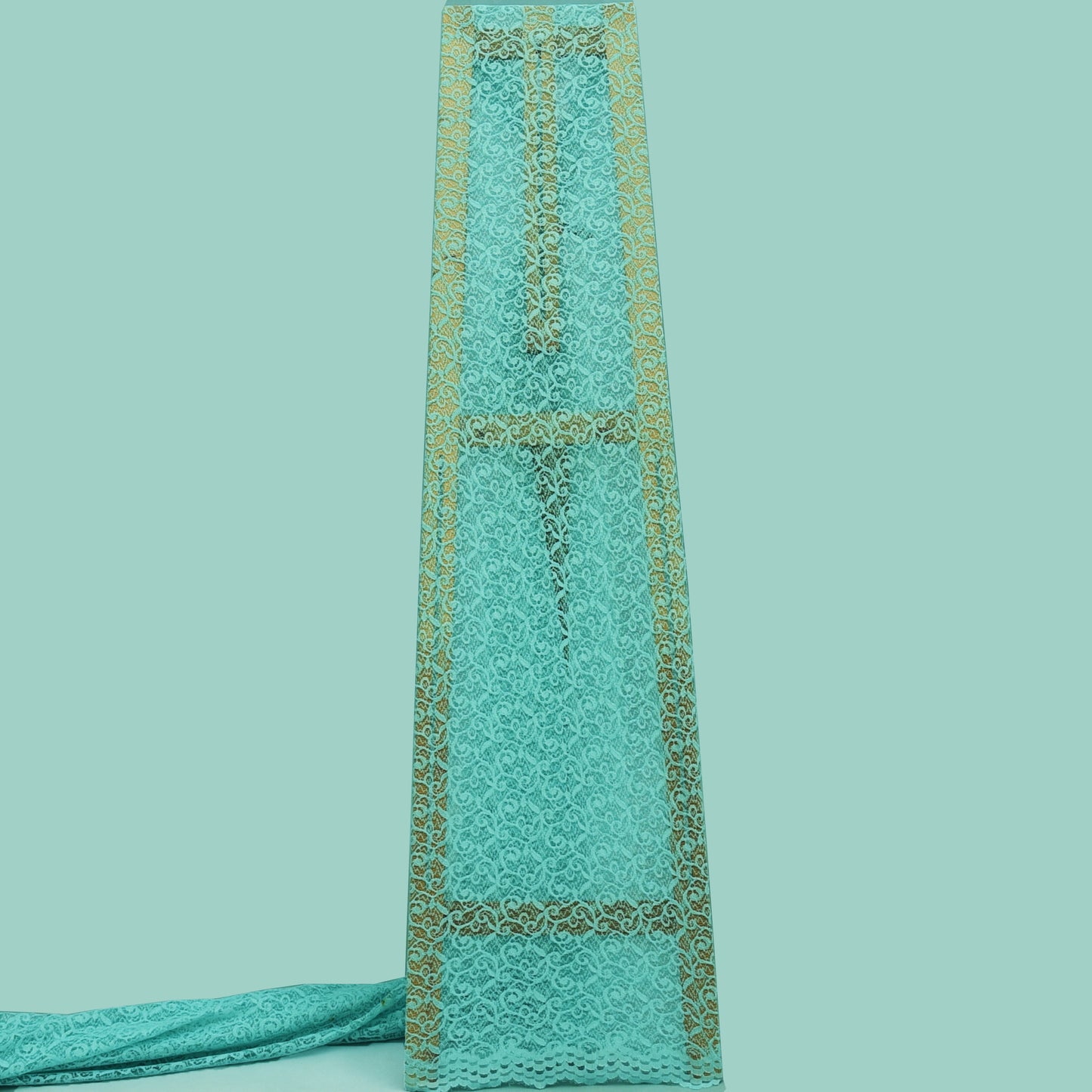 Teal Blue Color Chantilly Net Fabric