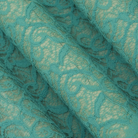 Teal Blue Color Chantilly Net Fabric