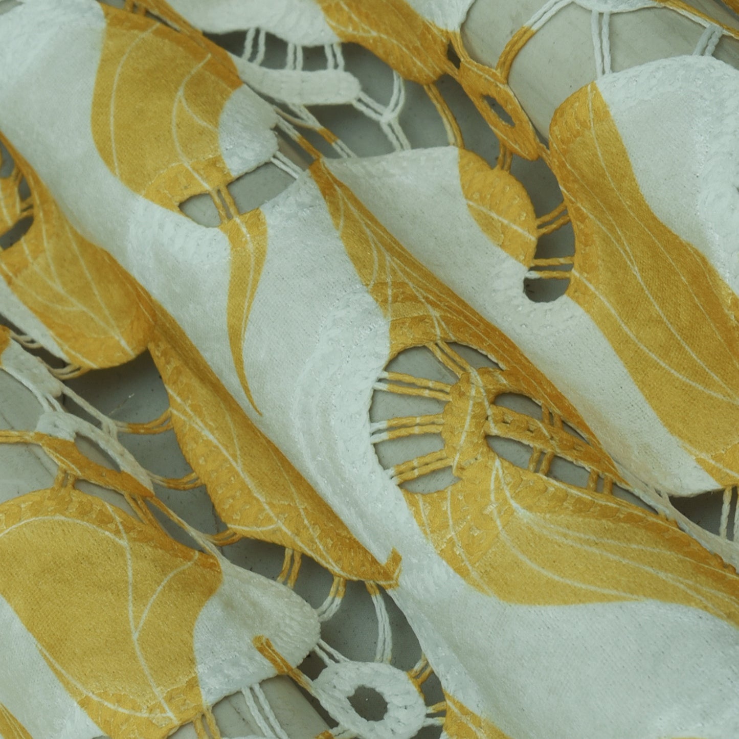 Yellow Color Velvet Cut Work Print Embroidery Fabric