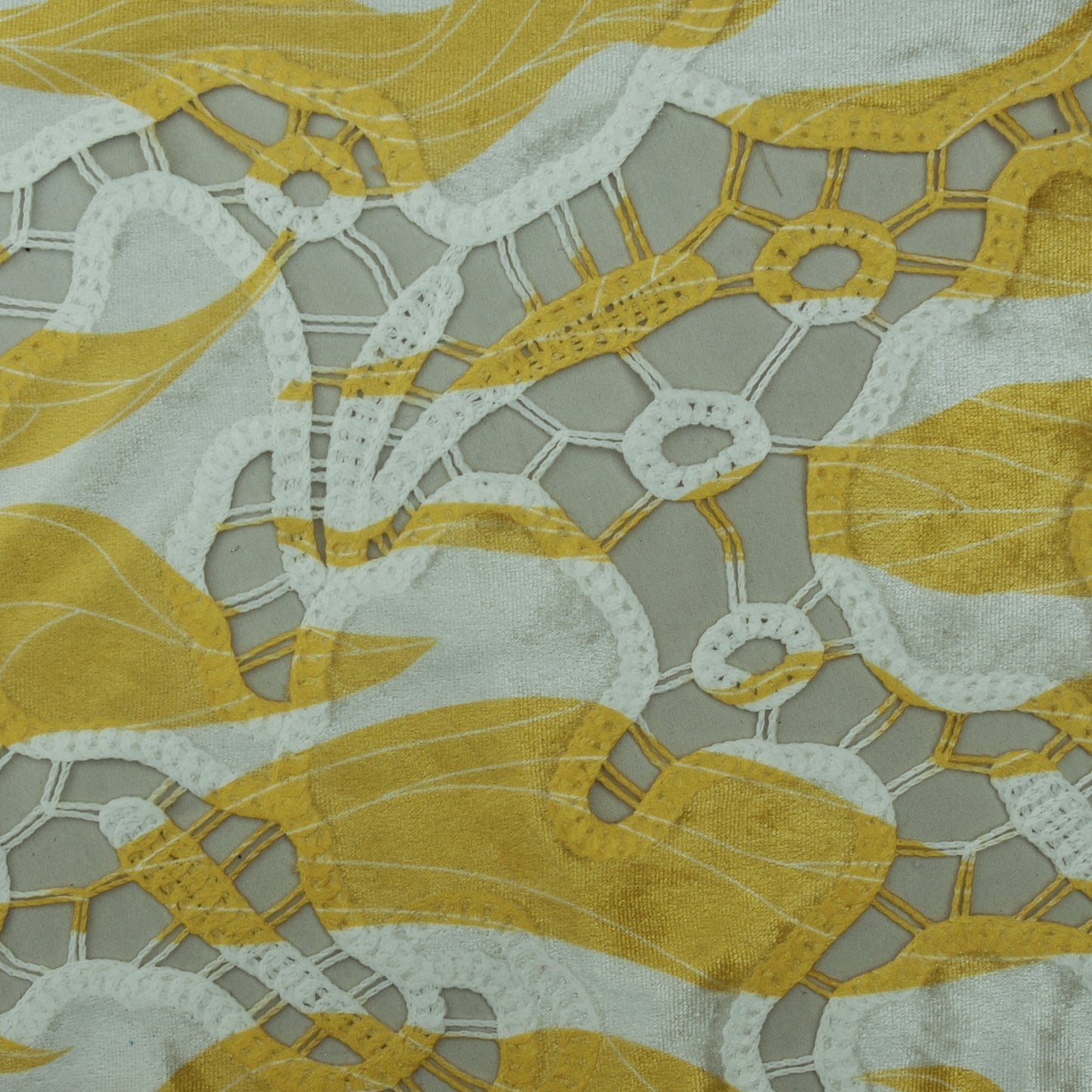 Yellow Color Velvet Cut Work Print Embroidery Fabric