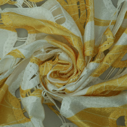 Yellow Color Velvet Cut Work Print Embroidery Fabric