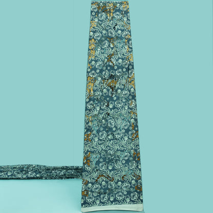 Blue Color Velvet Cut Work Print Embroidery Fabric