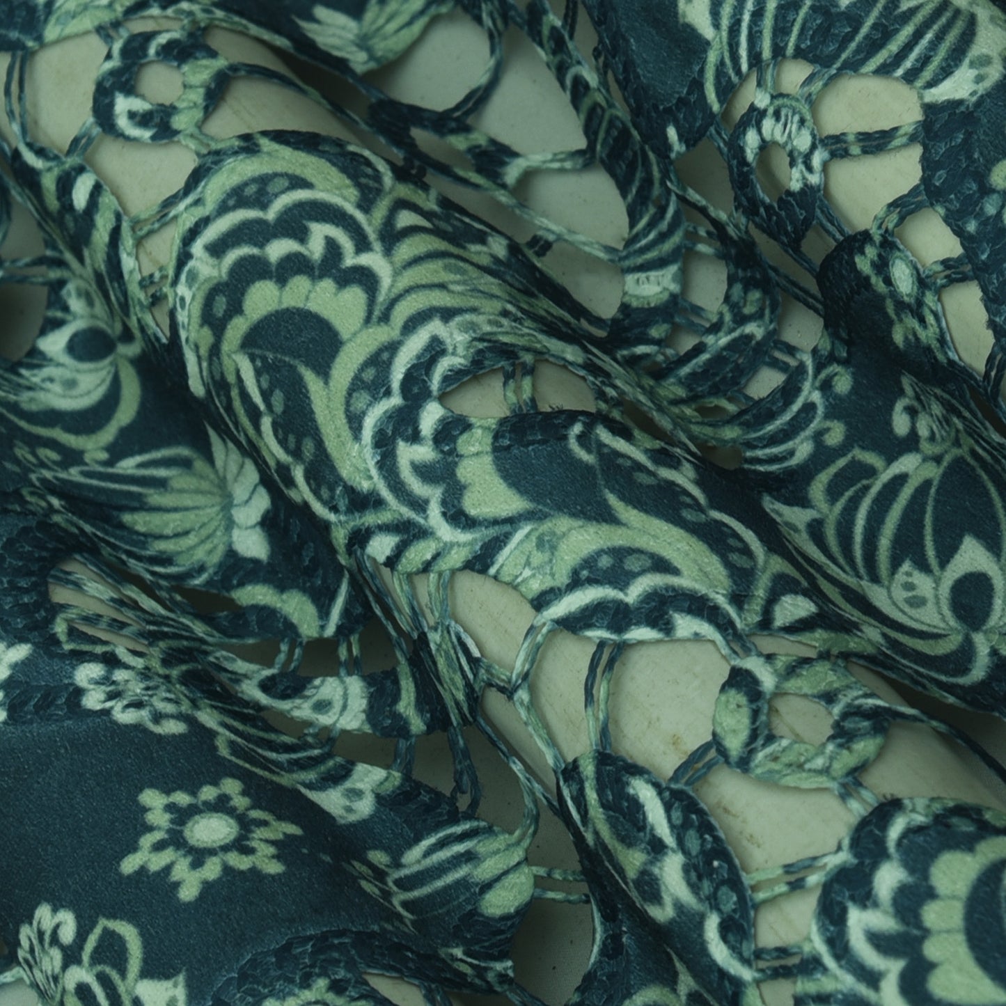 Blue Color Velvet Cut Work Print Embroidery Fabric