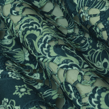 Blue Color Velvet Cut Work Print Embroidery Fabric
