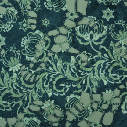 Blue Color Velvet Cut Work Print Embroidery Fabric