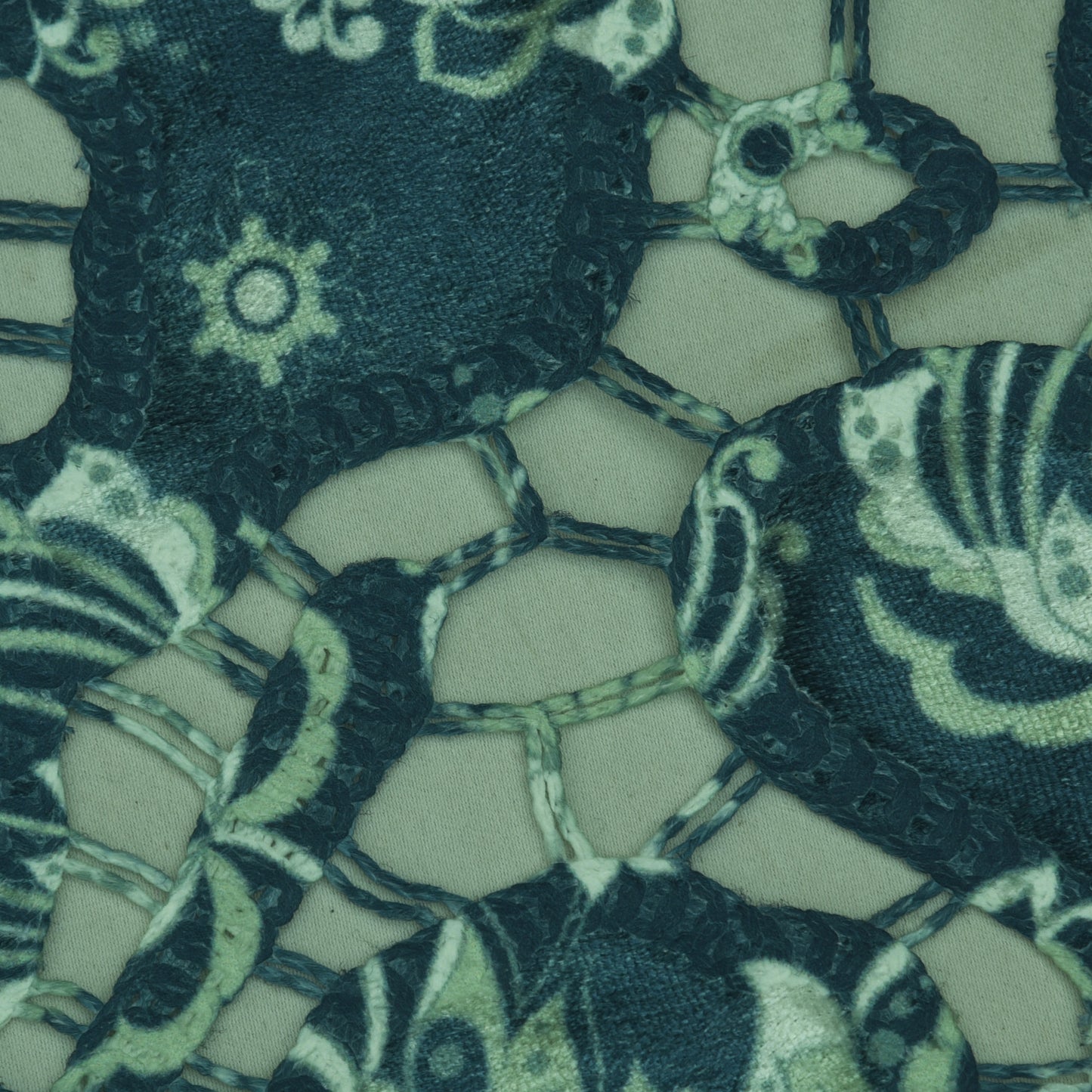 Blue Color Velvet Cut Work Print Embroidery Fabric