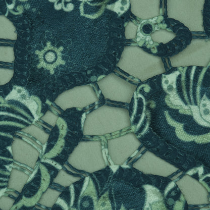 Blue Color Velvet Cut Work Print Embroidery Fabric