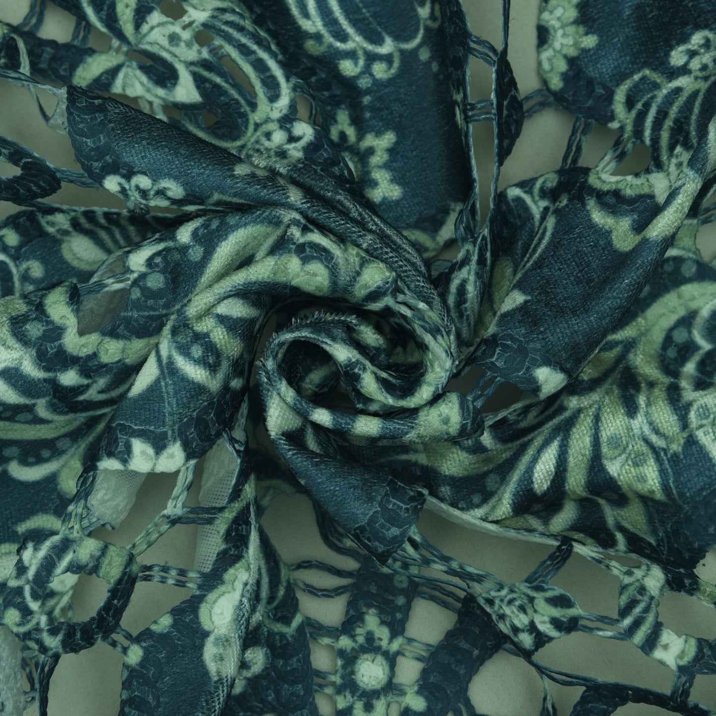 Blue Color Velvet Cut Work Print Embroidery Fabric