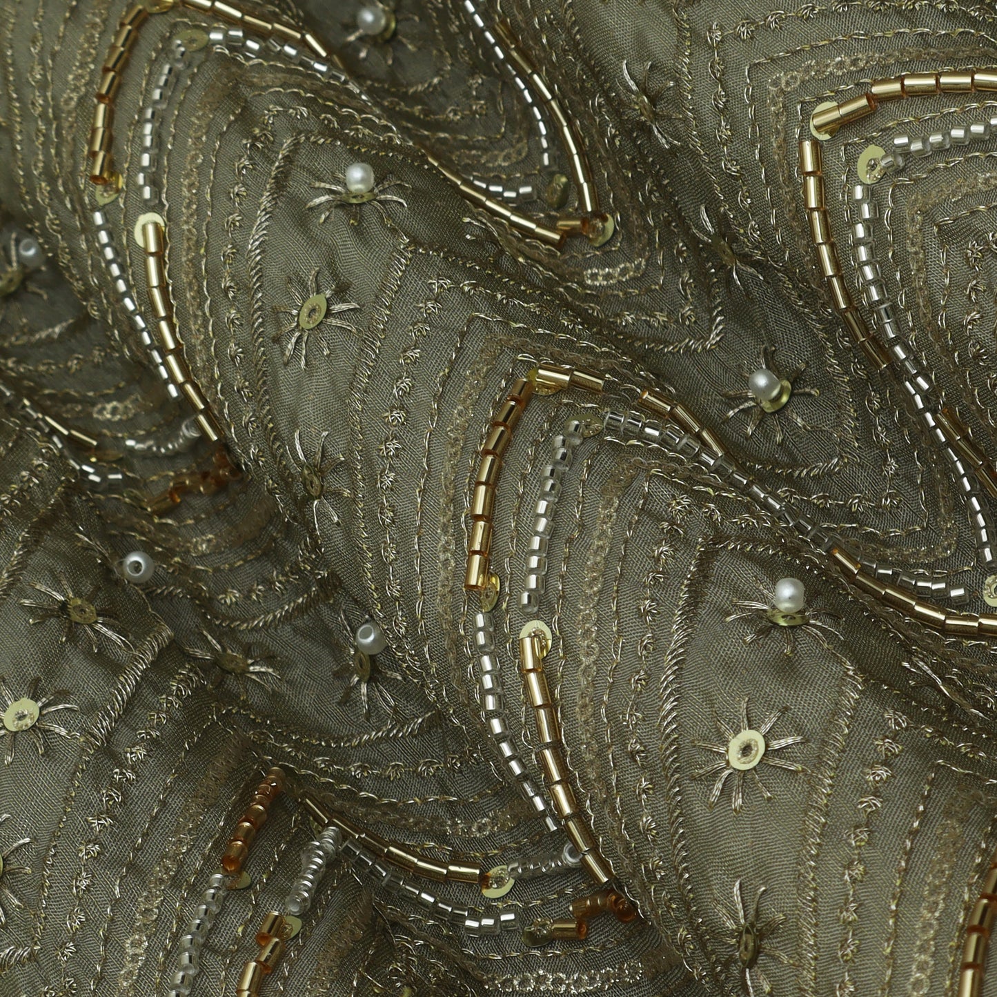 Gray Color Tissue Embroidery fabric