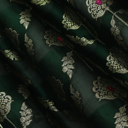 Bottle Green Color Katan Meena Brocade Fabric