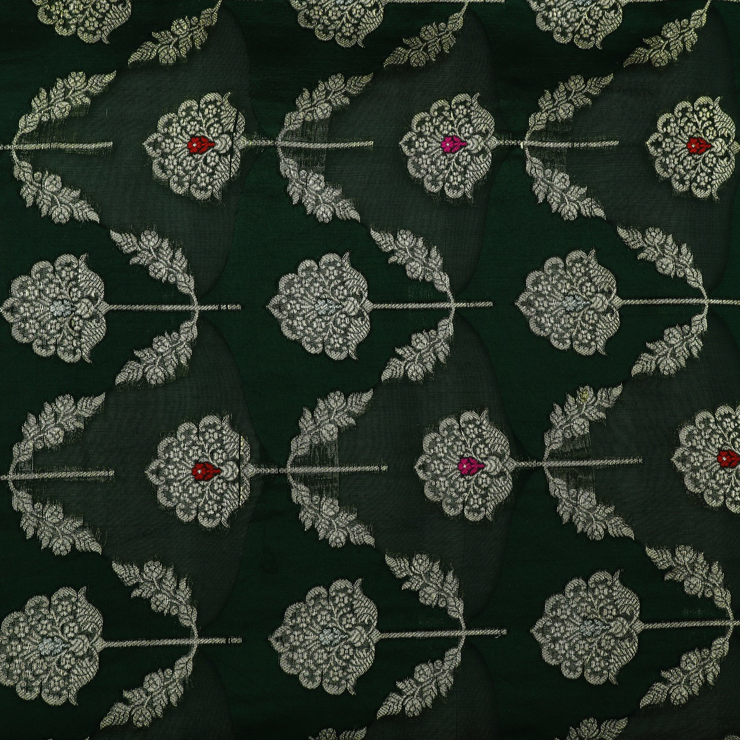 Bottle Green Color Katan Meena Brocade Fabric