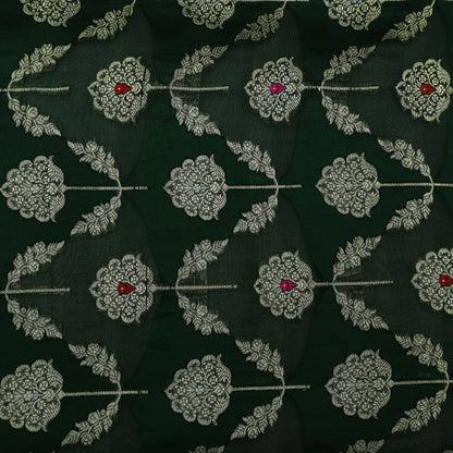 Bottle Green Color Katan Meena Brocade Fabric